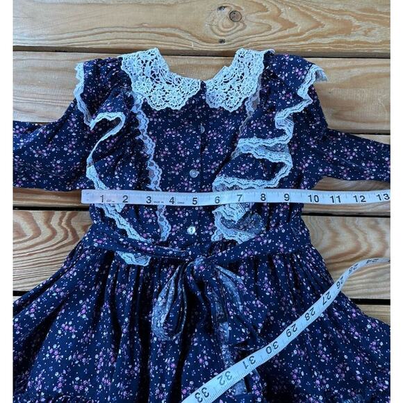 Vintage Mini World Inc Floral Lace Trim Dress Size 4 Girl’s Blue - Picture 6 of 8